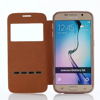 Luksus Smart Front View Window PU Læder Flip taske Til Samsung Galaxy S6 S7 Kant På Til iPhone 5 5S SE 6 6S 7 Plus Sager