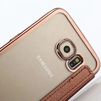 Luksus Smart Front View Window PU Læder Flip taske Til Samsung Galaxy S6 S7 Kant På Til iPhone 5 5S SE 6 6S 7 Plus Sager