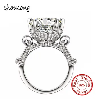 Luksus Stor SONA CZ Engagement Ring 925 Sterling Sølv Blomst Krone Design, Smykker, vielsesringe For Kvinder størrelsen 5-10