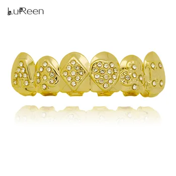 LuReen Hiphop Guld Tænder Grill Top & Bund Poker Iced Out Grill Dental Cosplay Tænder Caps Halloween Party Tand JewelryLD0034