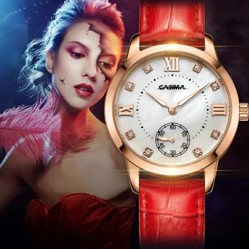 Luxury-brand-ure kvinder 2016 mode fritids-kvindelige vandtæt dame w mekanisk ur læder # 2606