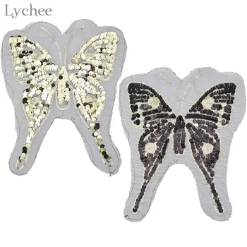 Lychee 1pc Butterfly Reversible Ændre Farve Sequined Sy Lapper DIY Håndlavet Broderi Patch Applikeret Tøj Dekoration