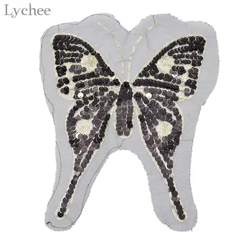 Lychee 1pc Butterfly Reversible Ændre Farve Sequined Sy Lapper DIY Håndlavet Broderi Patch Applikeret Tøj Dekoration