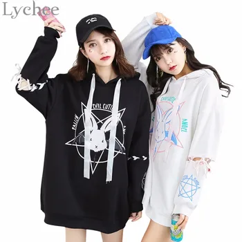 Lychee Harajuku Lolita Style Kvinder Sweatshirt Kanin Pentacle Print Snøre Hættetrøjer Casual Løs Lange Ærmer Træningsdragt