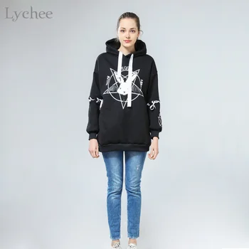 Lychee Harajuku Lolita Style Kvinder Sweatshirt Kanin Pentacle Print Snøre Hættetrøjer Casual Løs Lange Ærmer Træningsdragt