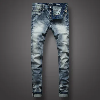 Lys Blå Mænd Mode Jeans Klassisk, Italiensk Stil Simpelt Denim Knapper Bukser Balplein Brand Jeans Mænd Slanke Biker Jeans Til Mænd