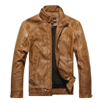 Læder jakke mænd efteråret og vinteren mandlige stå krave, slank PU motorcykel jakke plus velvet varm læder frakke m-3XL 8822