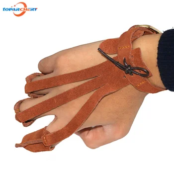 Læder Materiale 3 Finger værn Sikker Handske til Bueskydning, Jagt Skydning Træning Tilbehør Finger Tip Protector