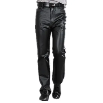 M-7XL Plus Size Fashion Læder Bukser Motorcykel Bukser til Mænd jeg Ægte Læder Straight Bukser til Mænd Fladskærms Lynlås Regelmæssig