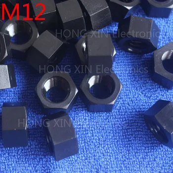 M12 1 stk sort nylon sekskantet møtrik 12 mm plast nødder Opfylde RoSH standarder Sekskantet PC Elektronisk tilbehør, Værktøj osv høj kvalitet