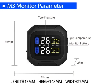 M3 CAREUD Vandtæt TPMS Motorcykel Tire Pressure Monitoring System Trådløse LCD-Display med 2 Eksterne Sensor for Auto Biler