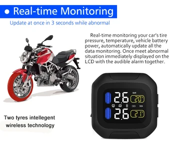 M3 CAREUD Vandtæt TPMS Motorcykel Tire Pressure Monitoring System Trådløse LCD-Display med 2 Eksterne Sensor for Auto Biler