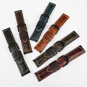 MAIKES Høj kvalitet ur tilbehør watchbands 22mm 24mm 26mm brun vintage olie-voks læder ur band for Fossile urrem