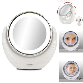 Makeup Spejl, 5X Forstørrelse Dobbelt side med 10 LED Pærer, for Kosmetik & Hud Pleje, Poleret Krom