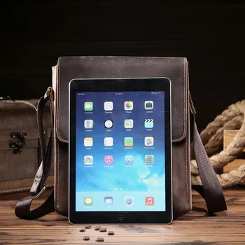 Mandlige iPad Retro Taske i Ægte Læder Messenger bag Koskind Crazy Horse Anti-tyveri Skulder Crossbody tasker for Mennesket 8069 15%