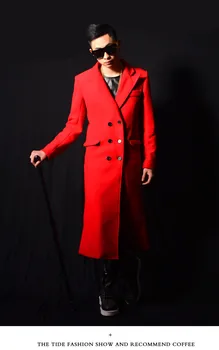Mandlige kostume rød lang jakke outwear lag slim-stjernede vis for sanger danser ydeevne natklub bar gommen mænd bar mode
