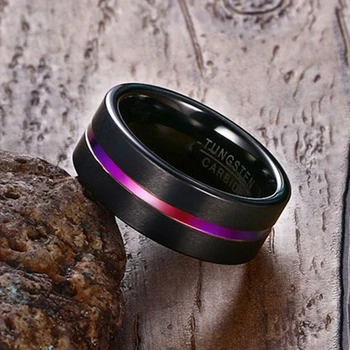 Mandlige Sort Ring Kvalitet 8mm Wolframcarbid Band Ring, Tungt Stål Punk Ring for Mænd
