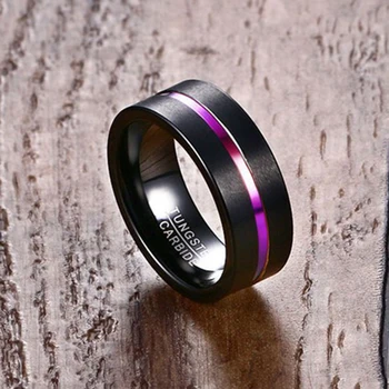 Mandlige Sort Ring Kvalitet 8mm Wolframcarbid Band Ring, Tungt Stål Punk Ring for Mænd