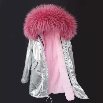 Maomaokong 2017 ny parka Silver coat ægte pels vinter jakke kvinder naturlige vaskebjørn pels krave varm tyk parkacoats Aftagelig
