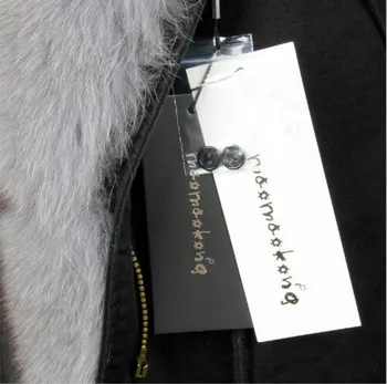 Maomaokong 2017 nye kvinder outwear, varm, ægte ræv pels krave med imiteret pels Foring lang vinter jakke
