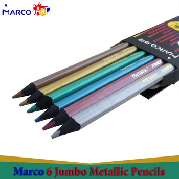 Marco Raffine 6stk Jumbo farveblyanter lapis de cor profissional Sort Træ Metallisk/Neon 12 farveblyanter Papirvarer Sæt