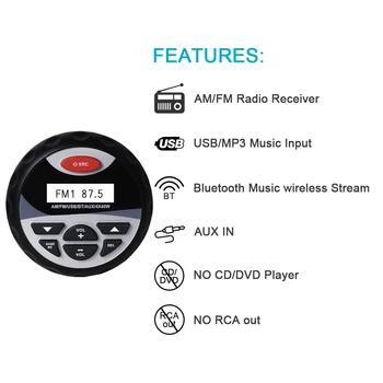 Marine Bil-MP3-afspiller Motorcykel Vandtæt Marine Stereo FM-AM-Radio Modtager 3