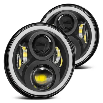 Marloo Wrangler JK CJ 7inch RGB-KØRELYS Halo Ring Runde LED-Forlygter Angel Eyes med Flerfarvet Bluetooth-Fjernbetjening til Jeep