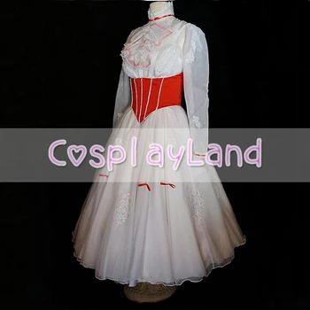 Mary Poppins Cospaly Kostume Prinsesse Kjole Voksne Kvinder, der er specialfremstillet med Rød Satin Corset Hvid Kjole Mary Poppins Kostumer