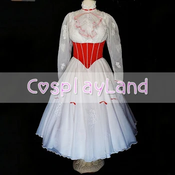 Mary Poppins Cospaly Kostume Prinsesse Kjole Voksne Kvinder, der er specialfremstillet med Rød Satin Corset Hvid Kjole Mary Poppins Kostumer