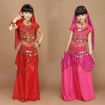 Mavedans Kostume Sæt Kids Indisk Dans Kjole 6 STK Barnet Bollywood Dans Kostumer Piger Ydeevne Mavedanser Bære Tribal 16