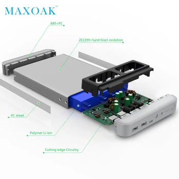 MAXOAK K3 Original power bank laptop Type-C 5V/9V/12V 3A Oplader universal ekstern batteri til Apple Laptop, Notebook