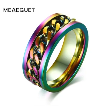 Meaeguet 8mm Bred Regnbue Rustfrit Stål Spinner Kæde Ring Til Mænd, Kvinder, Hiphop -, Rock-Stil Bryllup Bands Smykker Gave