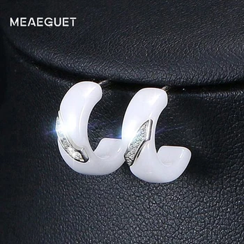 Meaeguet 925 Sterling Sølv Cubic Zirconia Øreringe Til Kvinder Med Elegante Hvide Keramiske Stud Øreringe Smykker