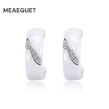 Meaeguet 925 Sterling Sølv Cubic Zirconia Øreringe Til Kvinder Med Elegante Hvide Keramiske Stud Øreringe Smykker