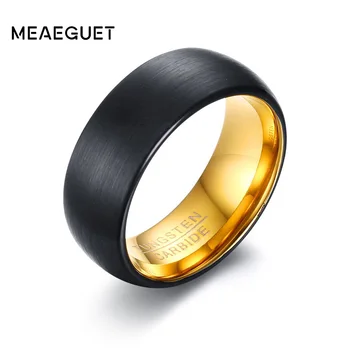 Meaeguet Guld/Sort Farve Wolfram Mænd Ring Bryllup Bands 8MM Bred Sort Wolframcarbid Ringe Til mænd