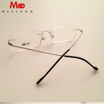 Meeshow Uindfattede Briller i Titanium legering optisk frame briller til læsning med case-Briller til kvinder i rustfrit stål briller R8508