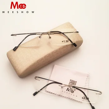 Meeshow Uindfattede Briller i Titanium legering optisk frame briller til læsning med case-Briller til kvinder i rustfrit stål briller R8508