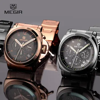 Megir 3006 luksus business mekaniske ure mænd vandtæt armbåndsur i rustfrit stål rem mænds mode ure gratis fragt