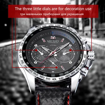 MEGIR hot mode mand kvarts armbåndsur helt vandtæt læder ure til mænd casual sort ur til mænd 1010