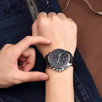 MEGIR hot mode mand kvarts armbåndsur helt vandtæt læder ure til mænd casual sort ur til mænd 1010