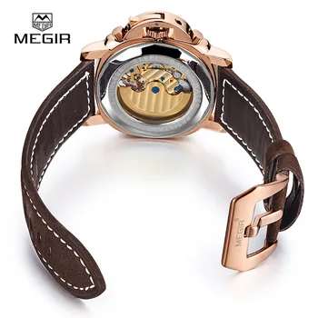 Megir luksus mænds hær mærke mekaniske ure mode relogio masculino læder armbåndsur mand skelet time for mandlige 3206AG