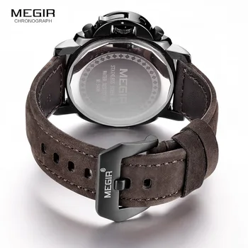 Megir mode afslappet top mærke mekaniske ure mænd læder sports watch mand business armbåndsur mandlige lysende timers kronograf