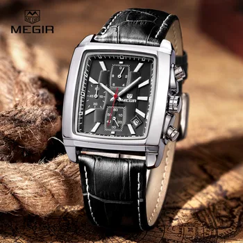 MEGIR nye casual mærke ure mænd hot fashion sport armbåndsur mand chronograph læder ur til mænd lysende kalender time