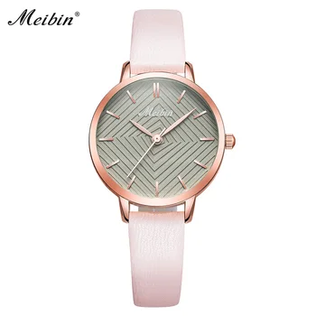 MEIBIN Luxury-Brand-Ure, Kvinder Mode Pink Læder Ur Damer Tynd Casual Strap Watch Kreative Skive Ur 4 farve