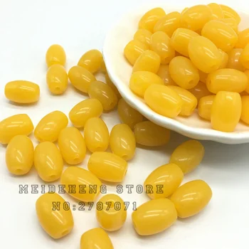 Meideheng Bivoks akryl gule runde oblate Wafer Perler, Abacus hvid Bodhi Tønde perler til smykkefremstilling 11x15mm 35pcs/taske