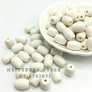 Meideheng Bivoks akryl gule runde oblate Wafer Perler, Abacus hvid Bodhi Tønde perler til smykkefremstilling 11x15mm 35pcs/taske
