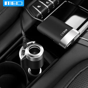 MEIDI Bil Oplader 4 Ports USB & cigartænder-Adapter Med 2M Kabel, Universal USB hurtig oplader til Mobiltelefoner, Tablet