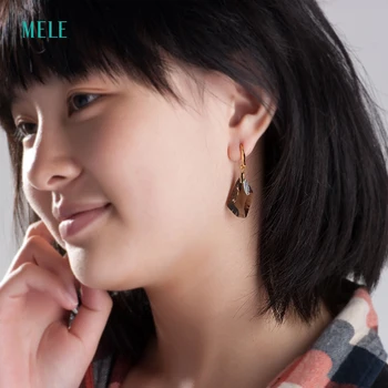 MELE Hotsale ! Naturlige smoky quartz sølv øreringe, speciel form i 13mm*24mm, alle rene kvalitet, hotsale øreringe