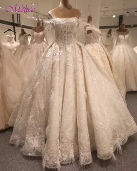 Melice Glamourøse Pynt Blonder Bolden Kjole brudekjoler 2018 Båd Hals Robe De Mariage Prinsesse Brudekjole Vestido de Noiva