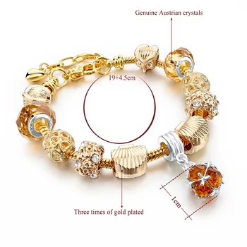 MELIHE Luksus Shell Ugle Charms Armbånd Guld 2016 Glas Krystal Armbånd Armbånd Til Kvinder Mode, Diy Smykker Sbr150332
